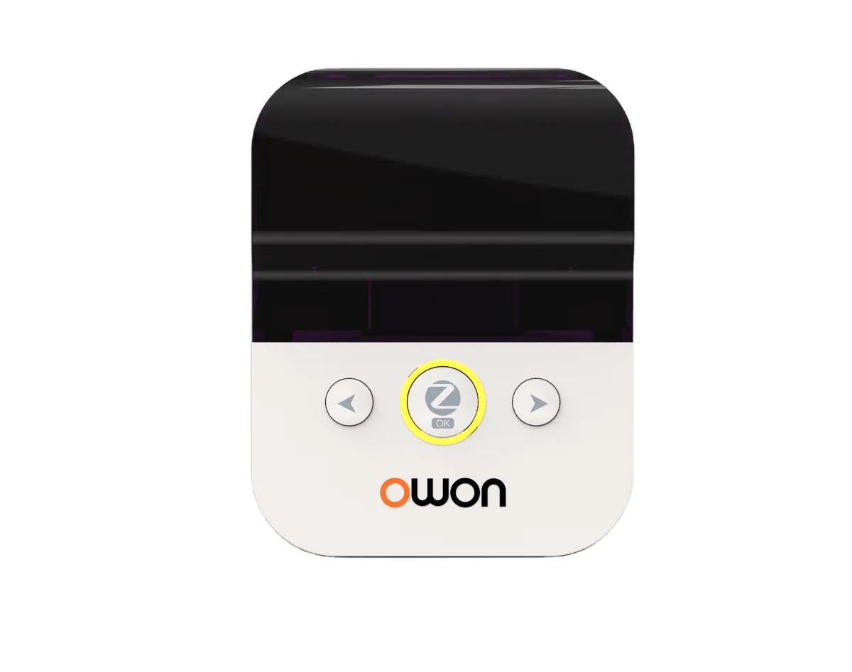 AC201 ZigBee split AC controller, white lower body with black top and three round buttons, white-background shot