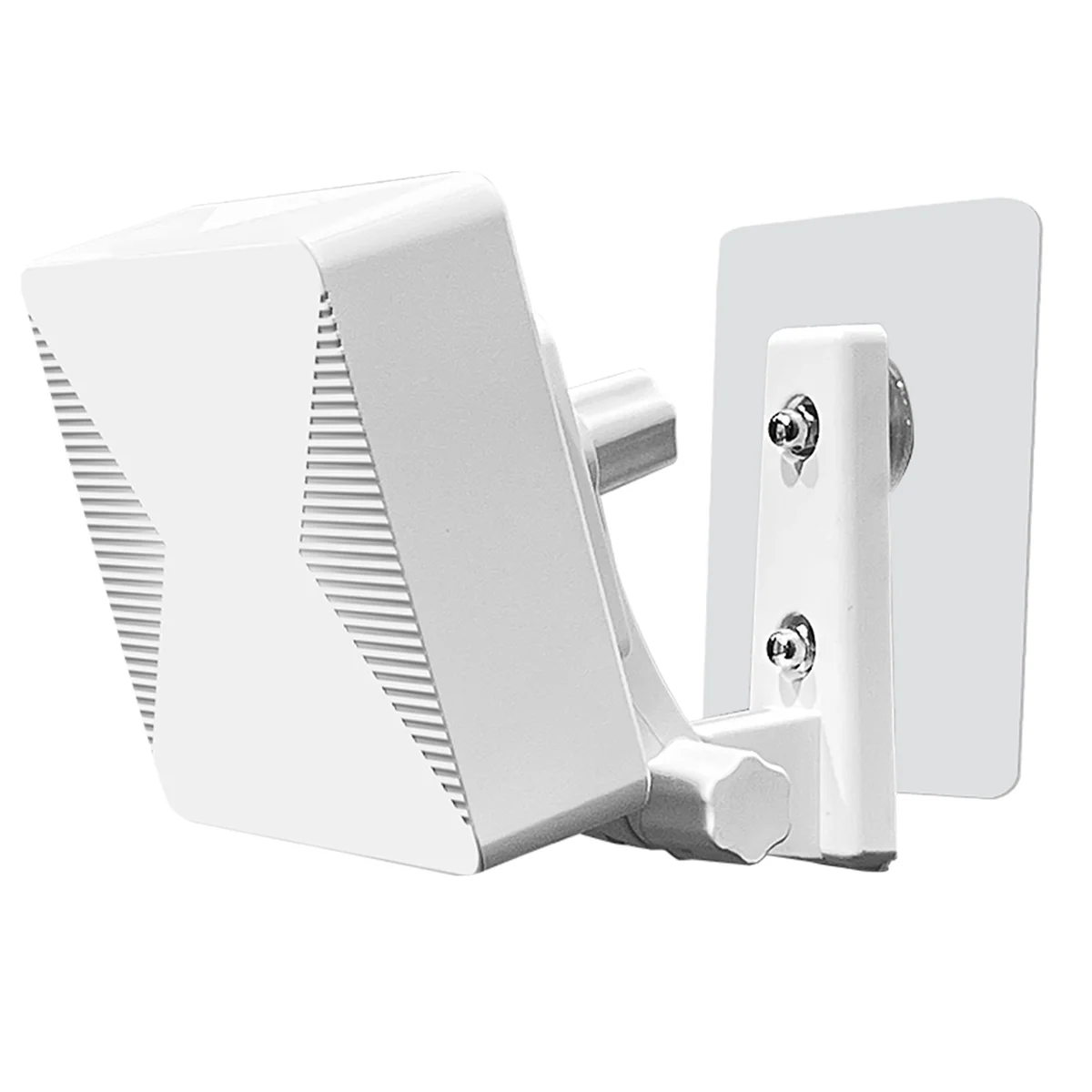 OPS305 occupancy sensor, white angled housing and ribbed side vents on a pivoting wall bracket, white background