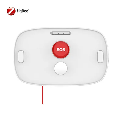 PB236 ZigBee panic button on a white background with a red SOS button, a round lower key and a red pull cord