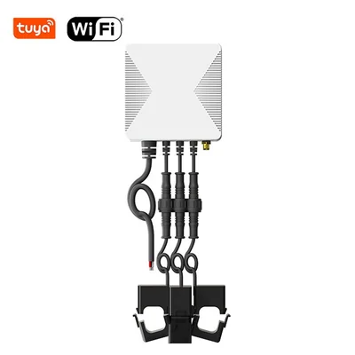 PC321-W/3W meter under Tuya and WiFi badges with three split-core CT clamps hanging from its coiled cables