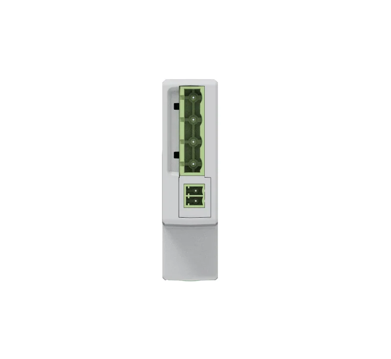 PC4711-W-485 terminal block detail with the green connector block and RS485 terminals