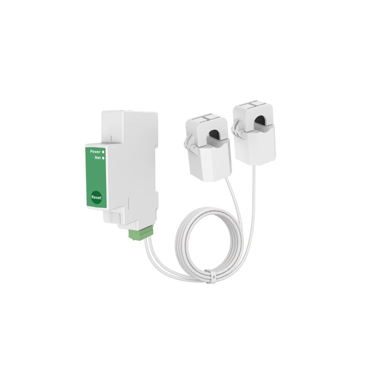 PC4711-W-TY UniClip Lite single-phase Tuya energy meter, white DIN-rail body with two open-type CT clamps