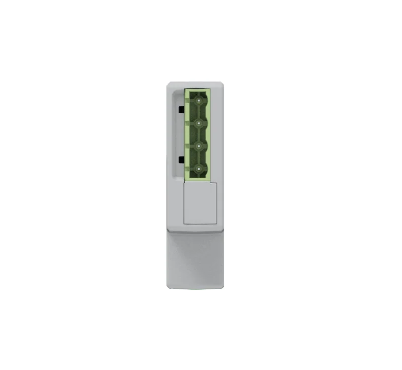 PC4711-W terminal block detail showing the green connector block on the grey Open API meter