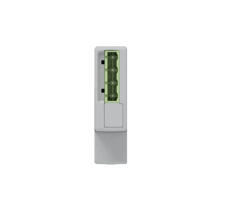 PC4713-W meter seen from the connection face, showing the green four-pole voltage terminal block
