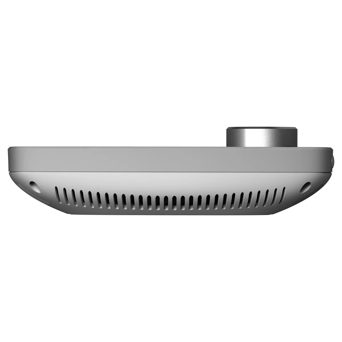Side profile of the PCT503 thermostat housing with its vent slots and the raised rotary knob on top