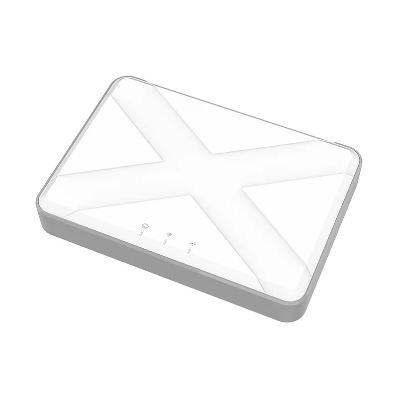 SEG-X5 ZigBee gateway in white, angled view of the cross pattern on the lid and four small status indicator icons