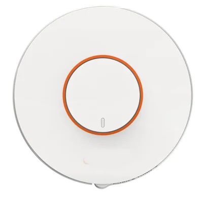 SLC602 ZigBee wireless switch, a round white wall plate with a central button ringed in orange, on a white background
