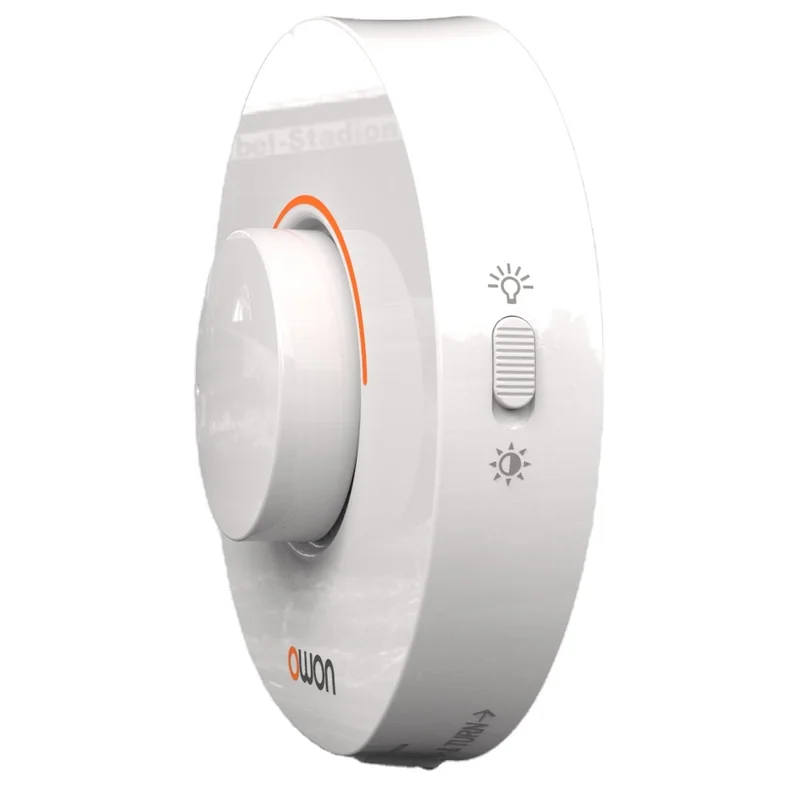 SLC603 ZigBee wireless dimmer, a round white wall unit with a rotary knob, an orange arc and a small brightness slider