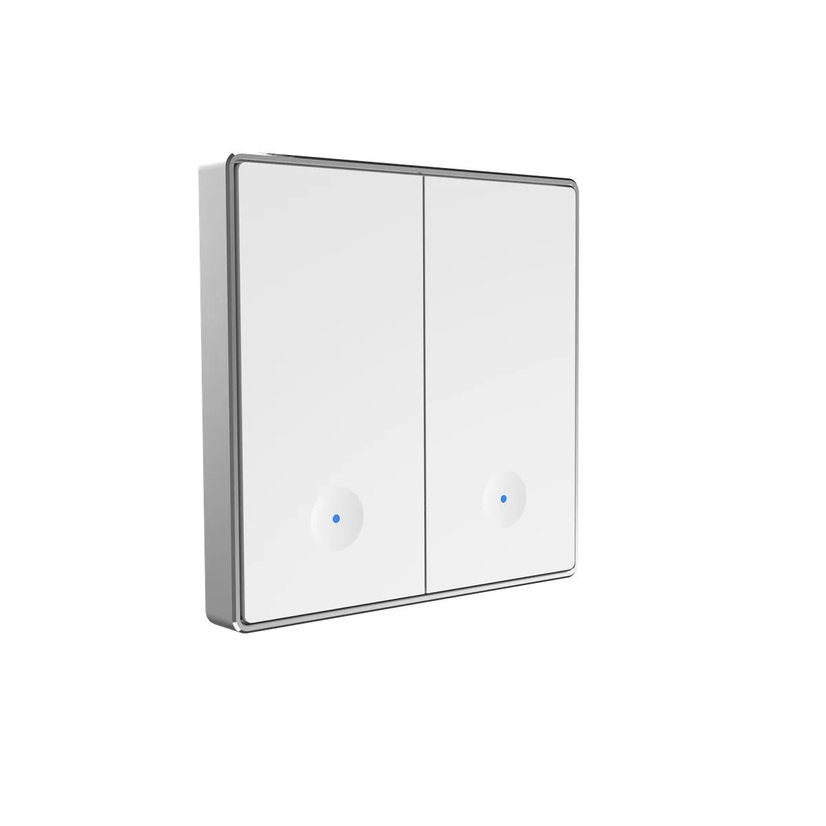 SLC620 in-wall mechanical switch, a white two-gang rocker plate with a chrome edge, photographed on a black background