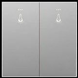 SLC638 two-gang version of the grey glass in-wall lighting switch with two backlit bulb buttons