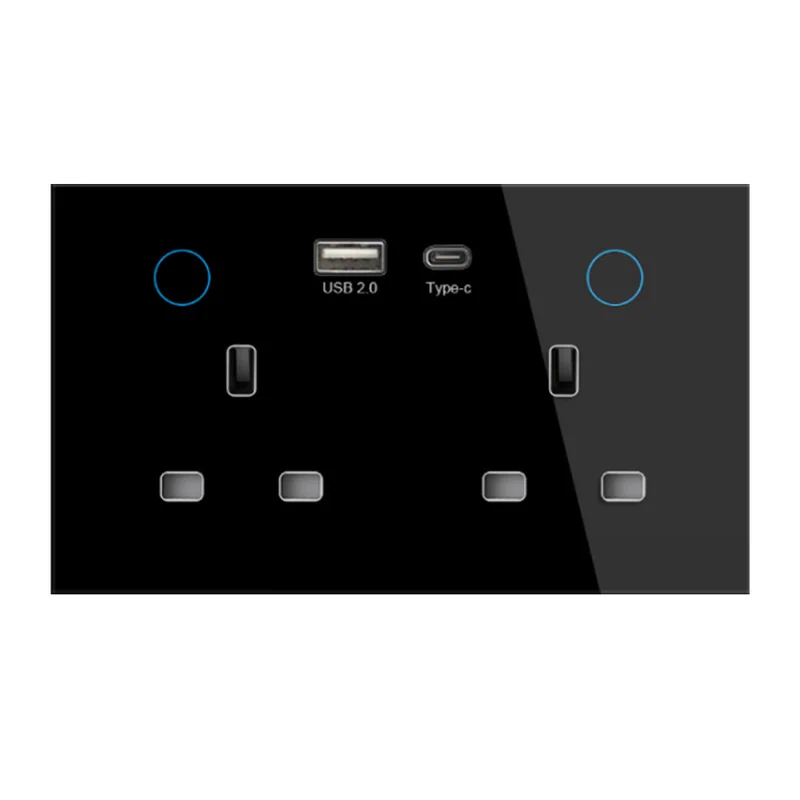 Black WSP406UK-Z-TY/2G UK smart socket with two touch rings and USB-A and Type-C charging ports